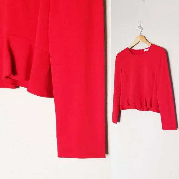 A.L.C. Women's Ann Long Sleeves Shirt Blouse Top 2 Red Peplum Crepe Zipper $325 - Picture 14 of 16